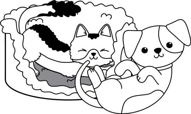 猫和狗的卡通设计图片下载