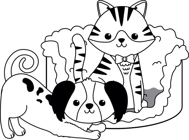 猫和狗的卡通设计图片下载