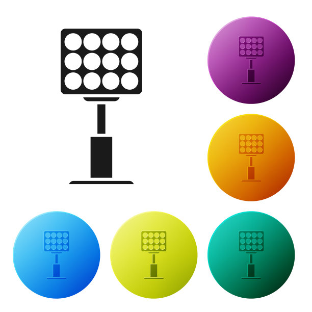 黑色明亮的体育场灯图标孤立在白色图片下载