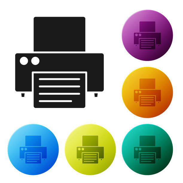 黑色打印机图标孤立在白色背景上图片下载