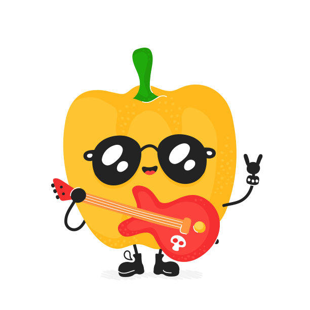可爱快乐微笑摇滚辣椒和吉他图片下载