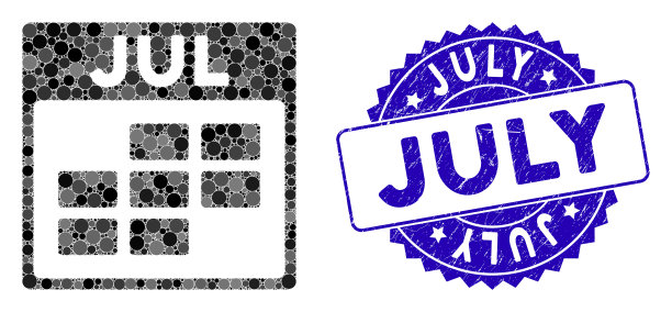马赛克七月日历网格图标与垃圾七月图片下载