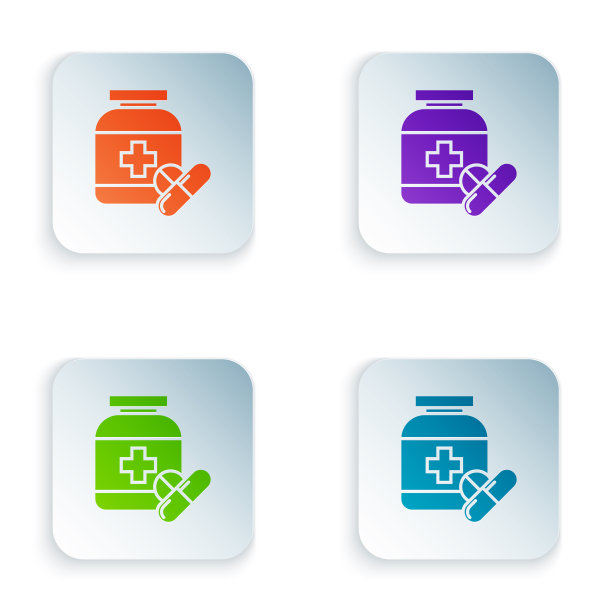 彩色药瓶和药丸图标隔离图片下载