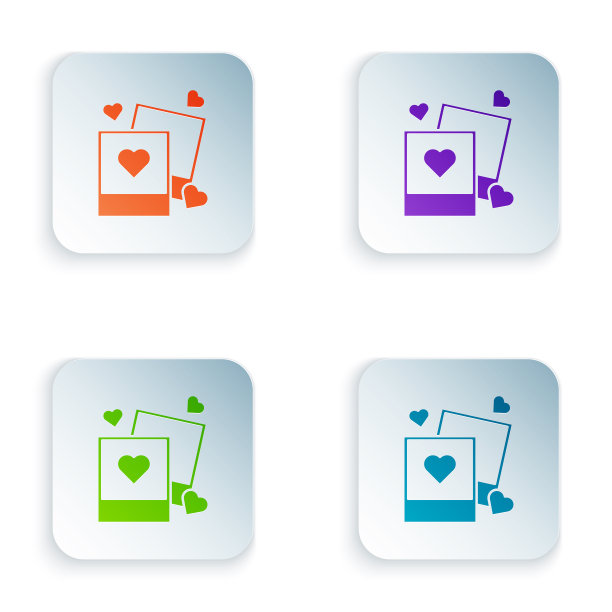 彩色两个空白相框和心形图标图片下载