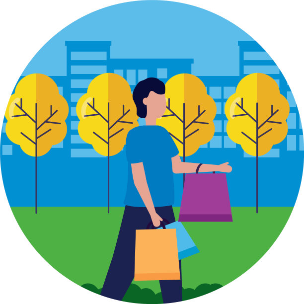 在城市公园里拿着购物袋的男人图片下载