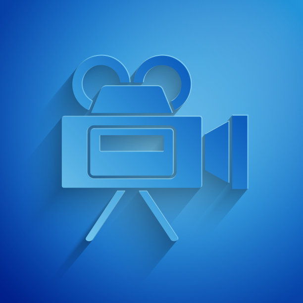 剪纸电影相机图标孤立在蓝色图片下载