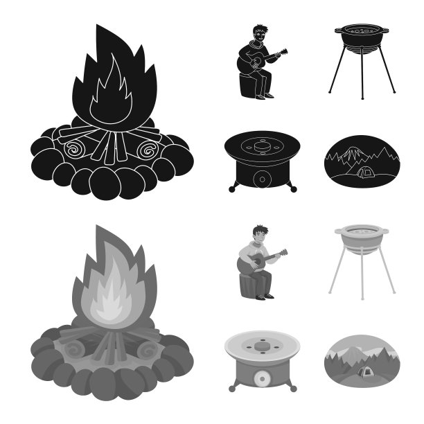 设计野炊和野生动物标志集图片下载