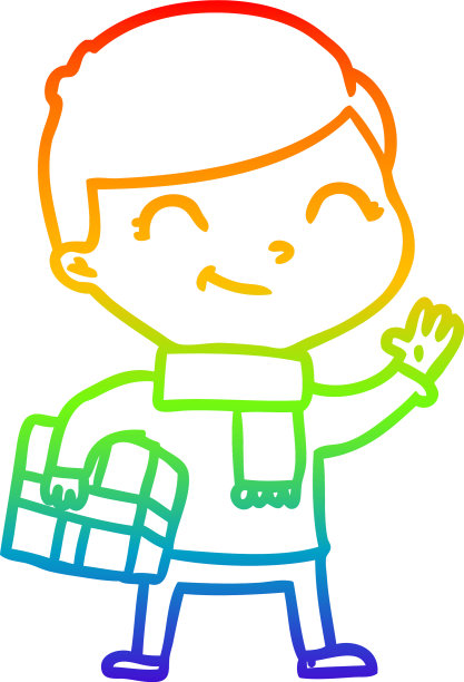 彩虹渐变线画卡通男孩微笑图片下载