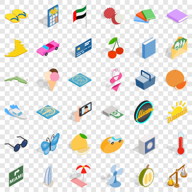 迈阿密图标设置等距风格图片下载