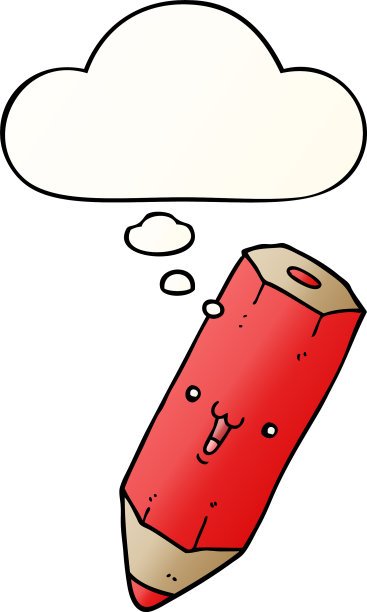 快乐的卡通铅笔和思想泡泡在光滑中图片下载