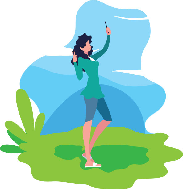 女性在风景中使用智能手机图片下载