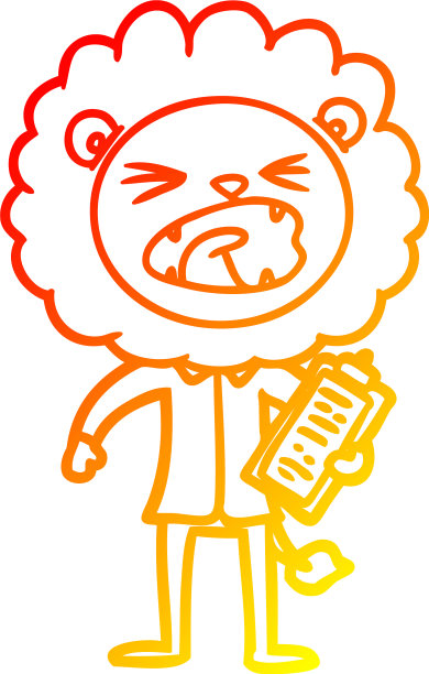 温暖的梯度线画卡通狮子推销员图片下载