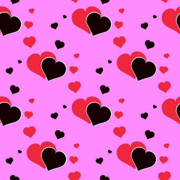 红色和黑色的心无缝的粉红色的背景图片下载