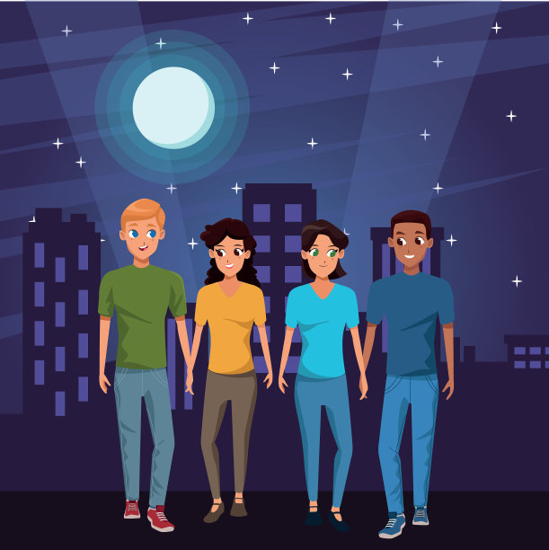 年轻的朋友微笑着与休闲服装漫画图片下载