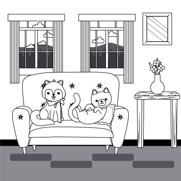 猫和狗的卡通设计图片下载