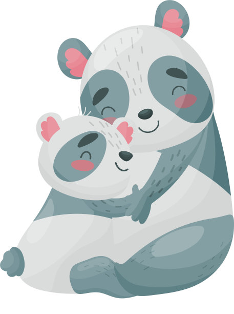 熊猫妈妈和熊猫宝宝在白色的上面图片下载