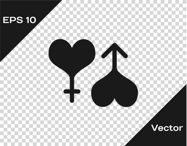 灰色象征男性和女性心图标孤立上图片下载