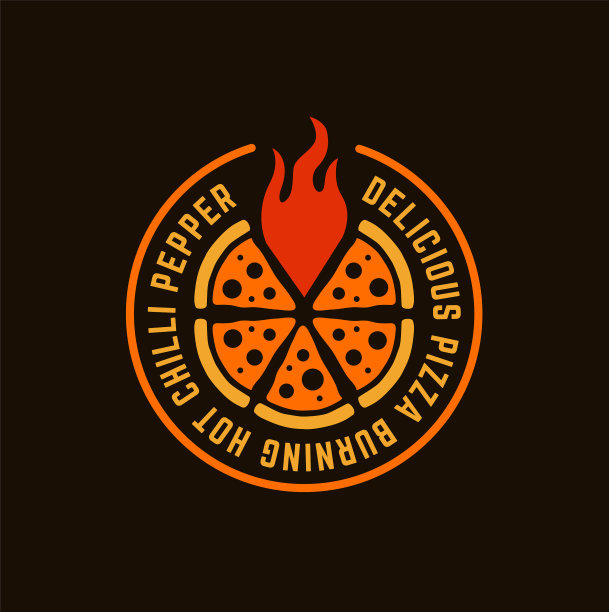 圆形披萨标志上有红色的火焰和辣椒图片下载