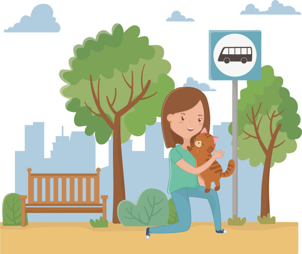 女孩与猫卡通设计图片下载