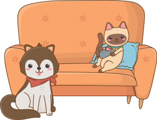 猫和狗的卡通设计图片下载