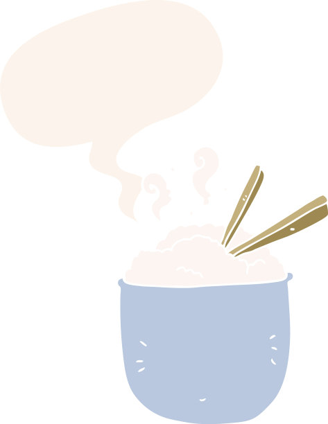 卡通碗米饭和语音泡沫复古图片下载