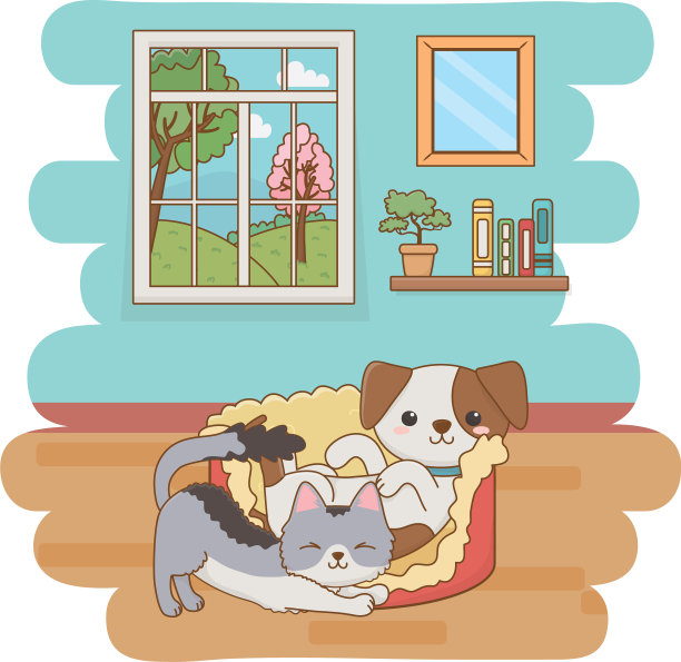 猫和狗的卡通设计图片下载