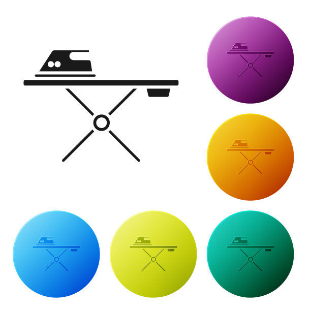 黑色电熨斗和烫衣板图标图片下载