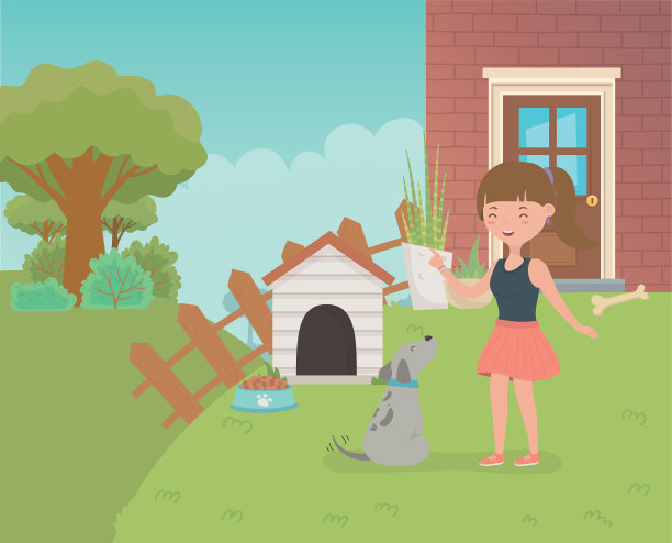 家里有个小狗吉祥物的年轻女人图片下载