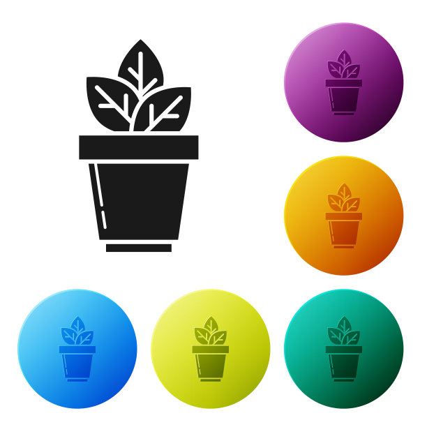 黑色的花在盆中图标孤立在白色图片下载