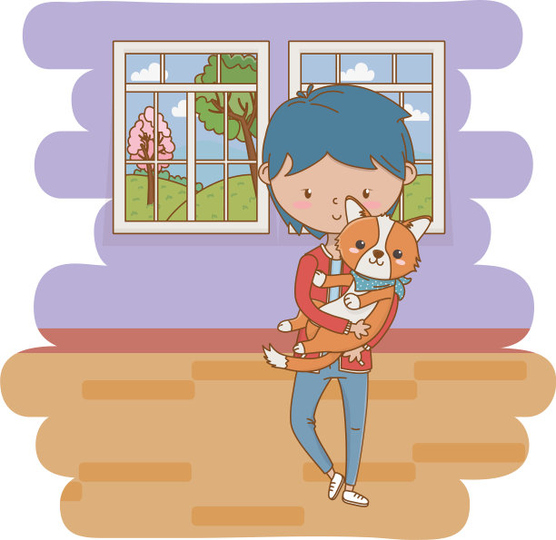 男孩和狗的卡通设计图片下载