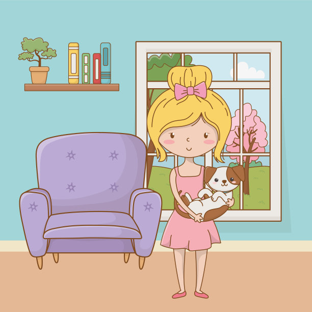 女孩与狗卡通设计图片下载