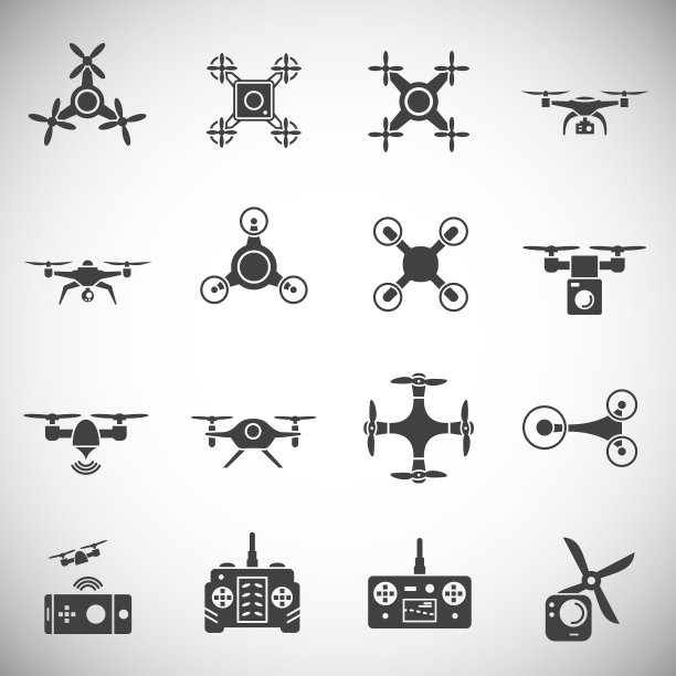 无人机相关图标设置在背景图形图片下载