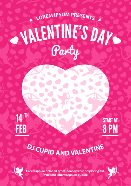 情人节派对邀请或海报设计图片下载
