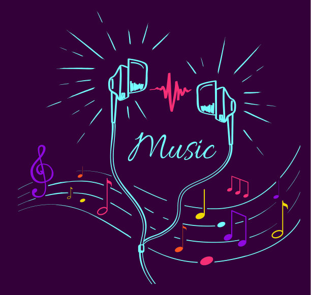 高音谱号音符和耳机音乐海报图片下载