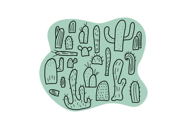 仙人掌设置在涂鸦风格图片下载