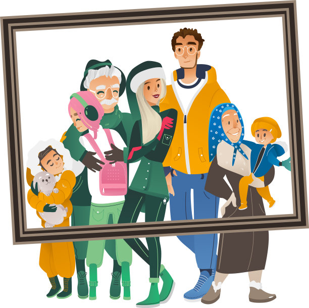 卡通大家庭人物拥抱冬天图片下载