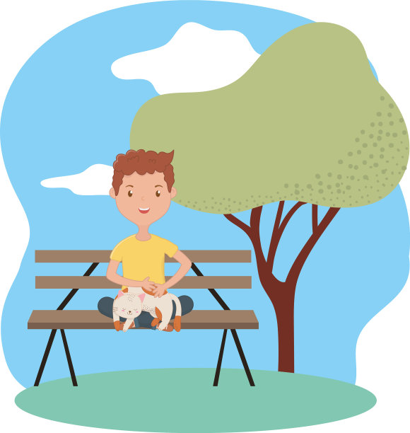 男孩与猫卡通设计图片下载