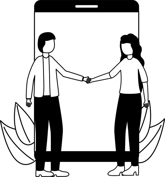 年轻的商业夫妇与智能手机团队图片下载