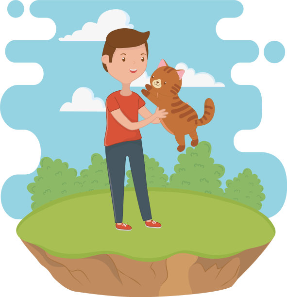 男孩与猫卡通设计图片下载