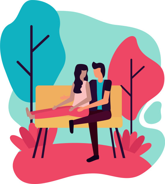 年轻的情侣坐在公园的椅子上图片下载