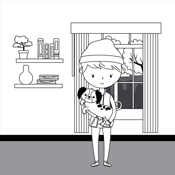 男孩和狗的卡通设计图片下载