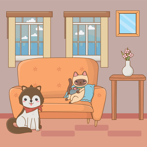 猫和狗的卡通设计图片下载