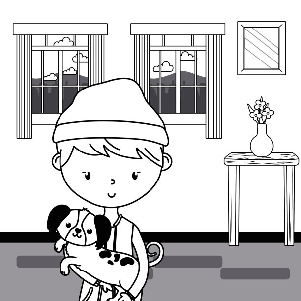 男孩和狗的卡通设计图片下载