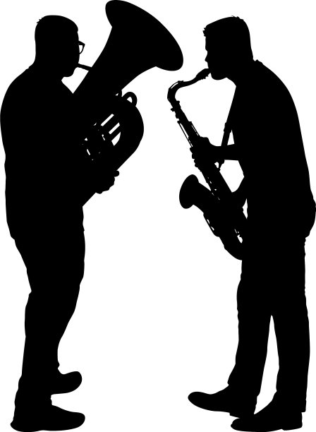 音乐家的剪影演奏萨克斯管和图片下载