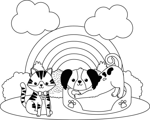 猫和狗的卡通设计图片下载