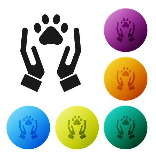 黑手与动物脚印图标隔离图片下载