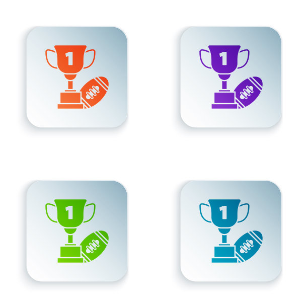 彩色奖杯和美国足球图标图片下载