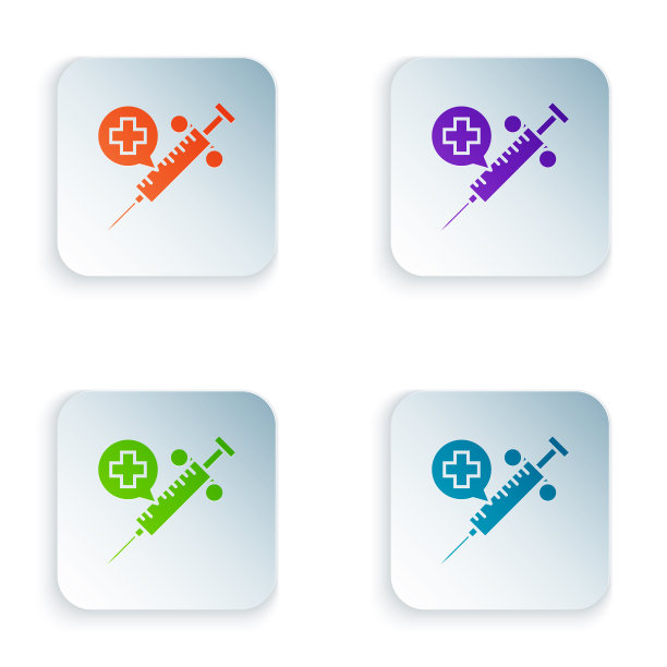 彩色医用注射器与针图标隔离图片下载
