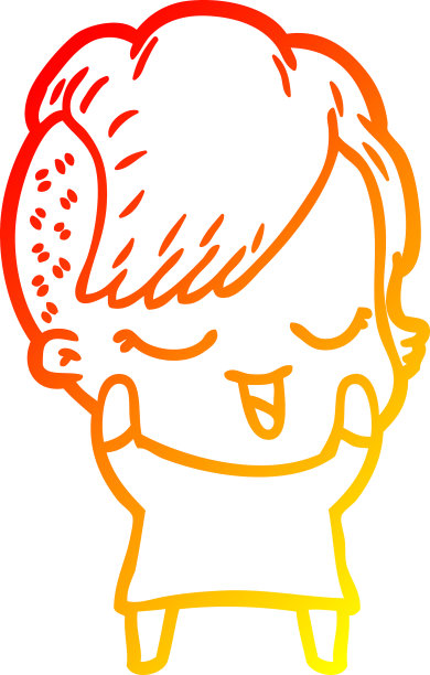 温暖的梯度线画出快乐的卡通女孩图片下载