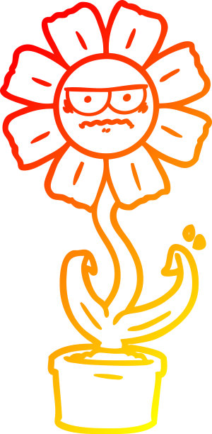 温暖的梯度线画愤怒的卡通花图片下载